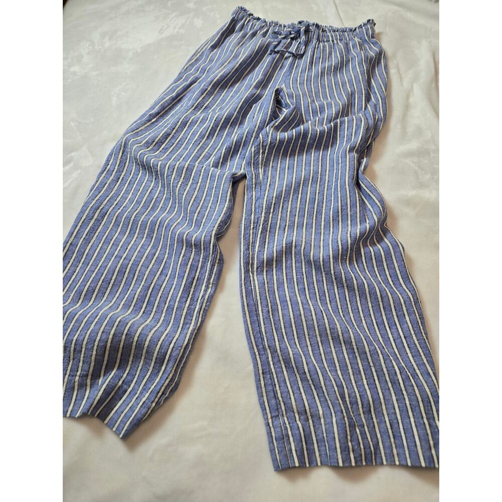 Tyler Boe Blue and White Stripe Straight Leg Pant, Elastic Tie Waist, Size M - Picture 3 of 9